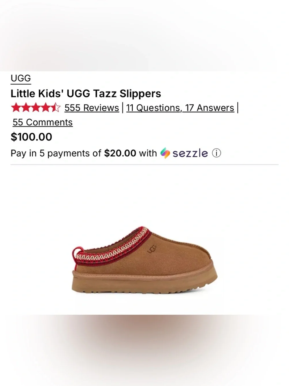 UGG size cream youth